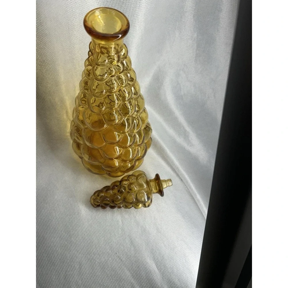 Vintage Italian Amber Glass Genie Bottle ~Bulging Bubble ~ Missing Plastic Seal